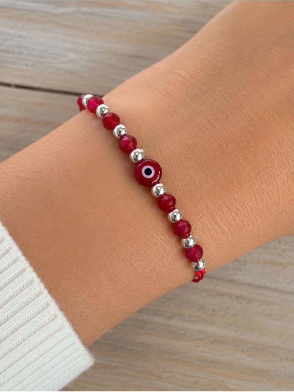 Red Evil Eye Adjustable Bracelet Crystal Beads Boho Protection Jewelry